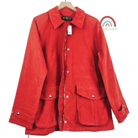 New! J. Crew Broken-in Barn Jacket in Brushed Chino Crisp Scarlet - Picture 10 of 14
